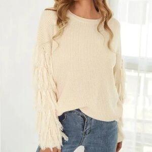 Soho New York & Company Beige/Cream Fringe Sweater- Size L
